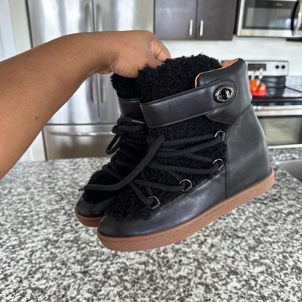 Coach Black and Tan Shearling-Lined Boots